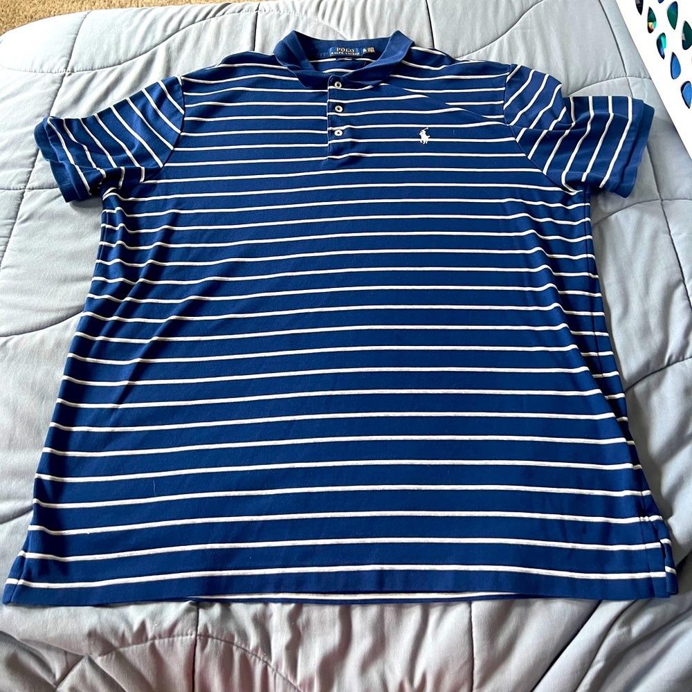 Polo Ralph Lauren Navy, Grey, White Stripped Polo Size XL Worn Once